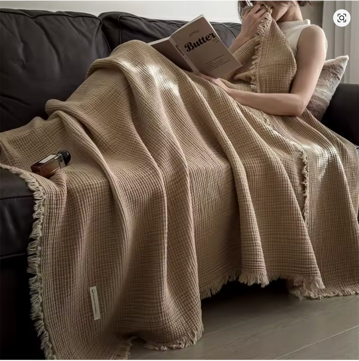 Le Plaid Gaze de Coton à Franges