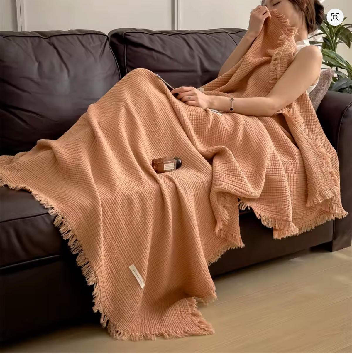 Le Plaid Gaze de Coton à Franges