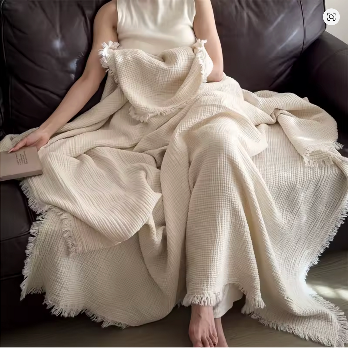 Le Plaid Gaze de Coton à Franges