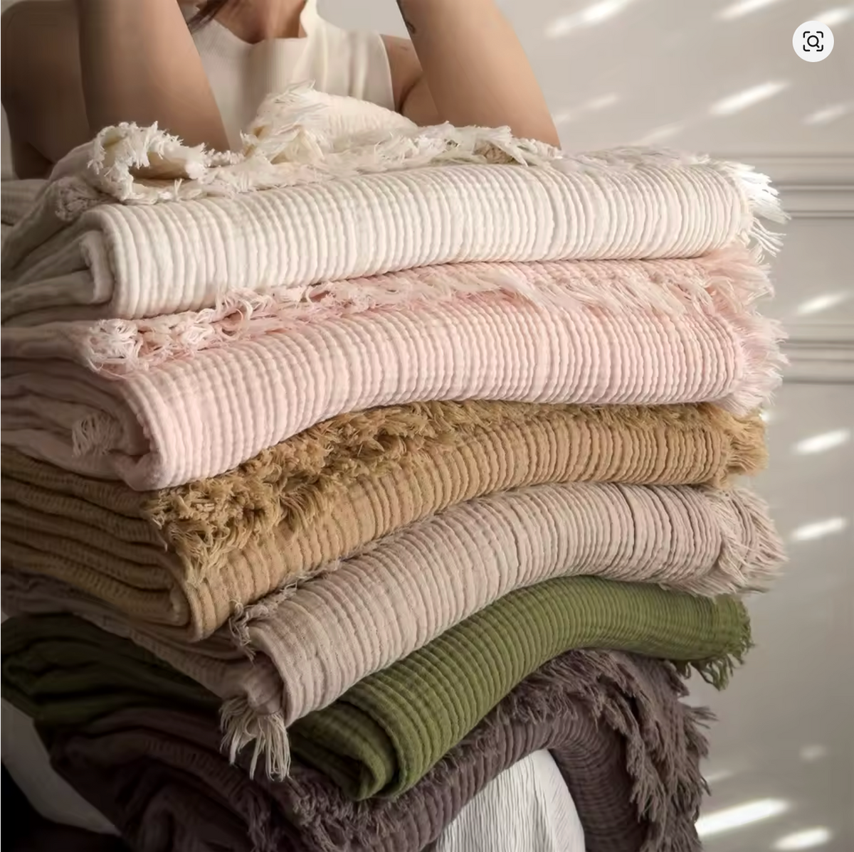 Le Plaid Gaze de Coton à Franges